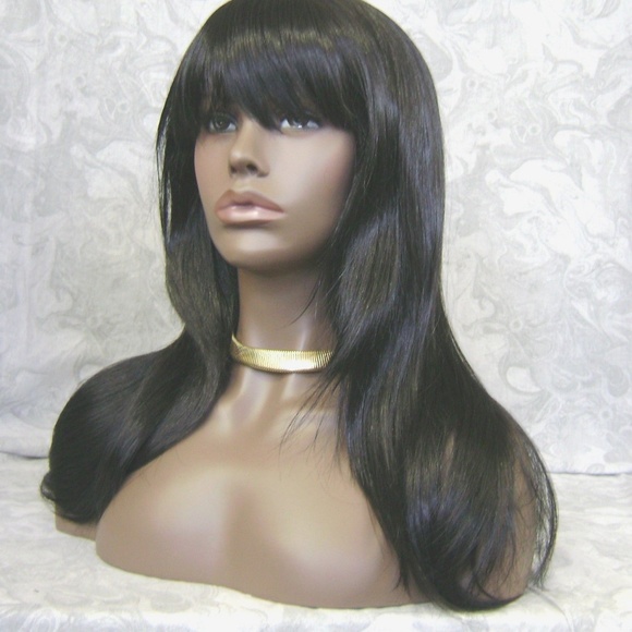 COPY - Long Straight Brown/Black Wig with Bangs main image 5